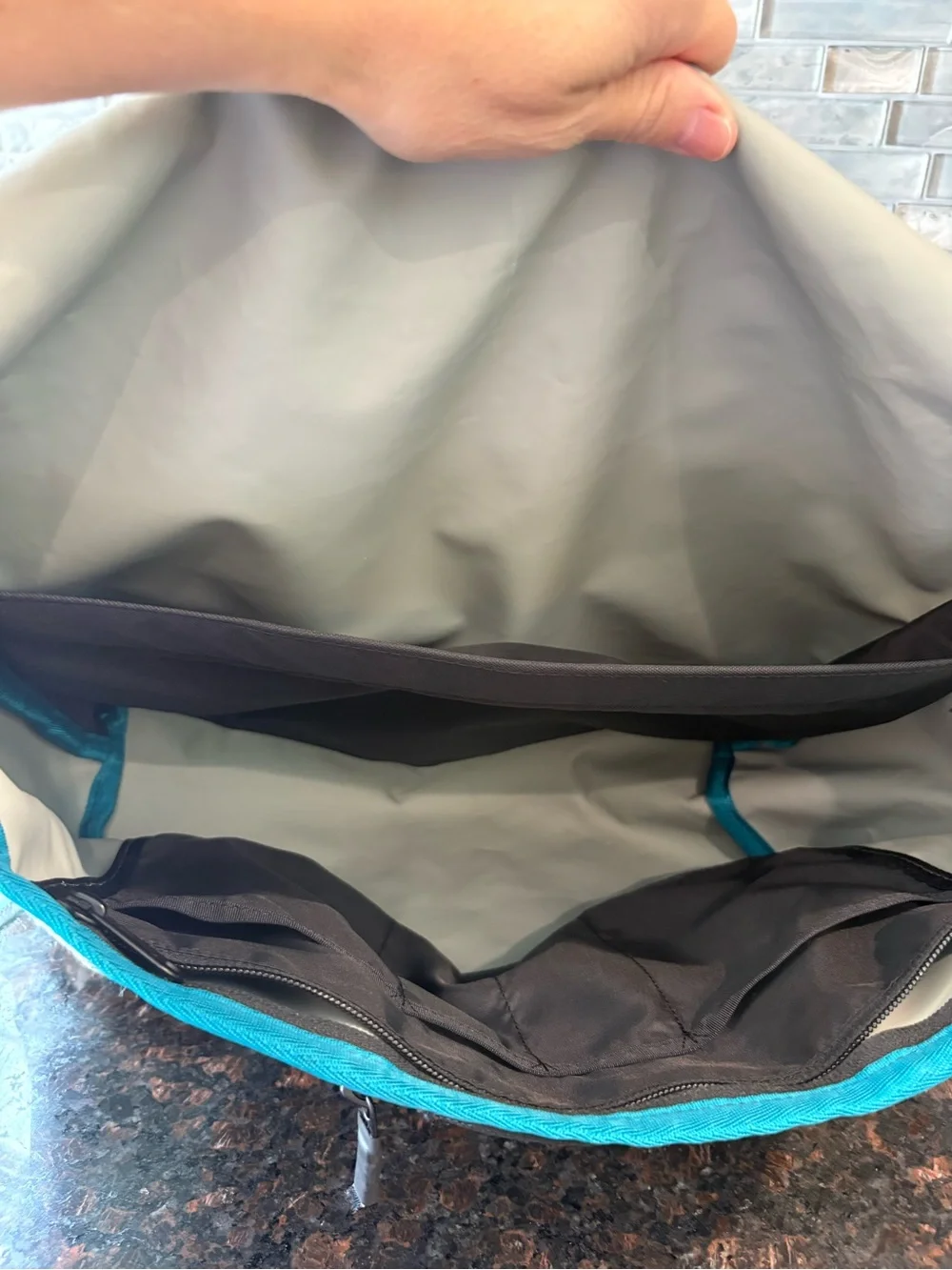 Like NEW- Timbuk2 Teal and White Geometric Messenger Bag